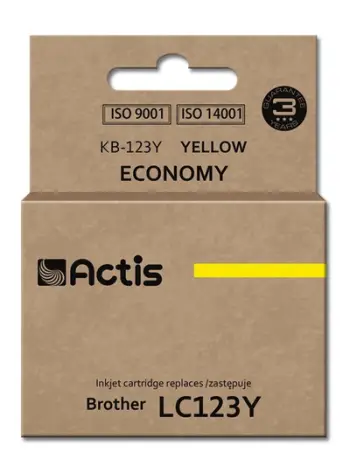 Ngjyrë për printer Actis KB-123Y (zëvendësim për Brother LC123Y/LC121Y), 10 ml, e verdhë