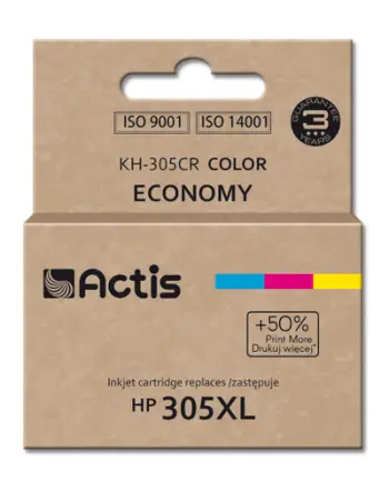 Ngjyrë për printer Actis KH-305CR (zëvendësim për HP 305XL 3YM63AE), 18 ml, e kaltër / vjollcë / e verdhë