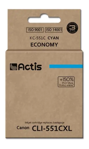 Ngjyrë për printer Actis KC-551C (zëvendësim për Canon CLI-551C), 12 ml, e kaltër