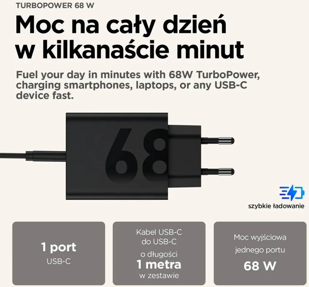 Karikues Motorola TurboPower 68W universal, USB Type-C, i zi - 1