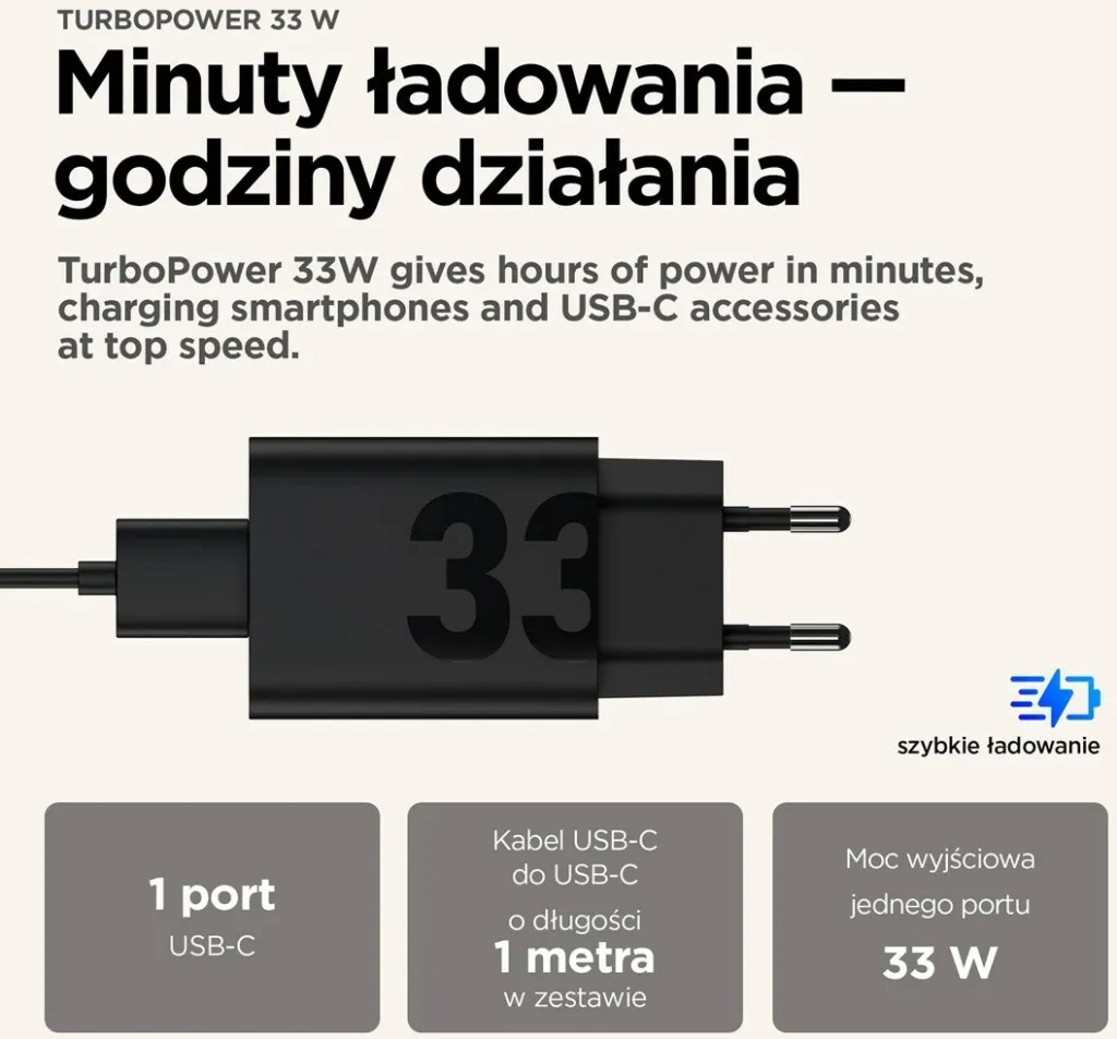 Karikues Motorola TurboPower 33W, universal, USB Type-C, i zi - 1