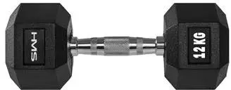 Hantelë gome HMS Hex Pro, 12 kg, formë gjashtëkëndore, e zezë