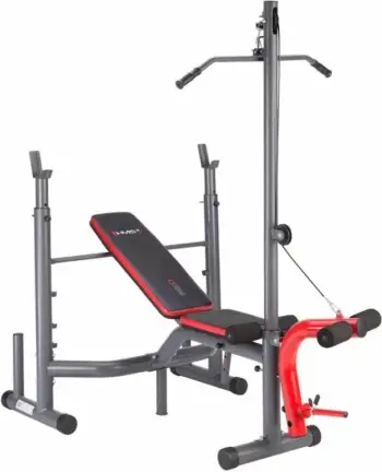 Stol për shtangë HMS LS7206, me rregullim të shumëfishtë, me preacher curl dhe leg press, gri