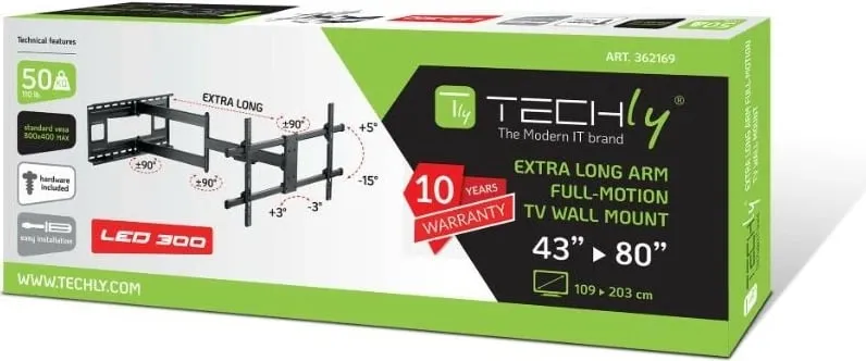Mbajtëse muri për TV Techly, 43-80", e zezë - 1