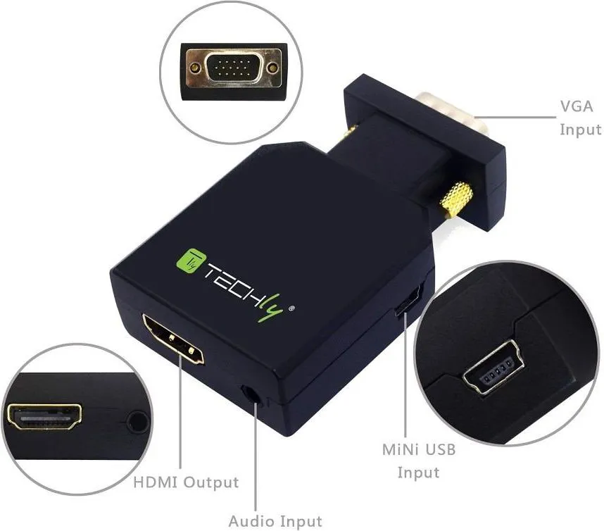 Përshtatës Techly AV HDMI - D-Sub (VGA) + Jack 3.5 mm, i zi - 1