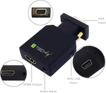 Përshtatës Techly AV HDMI - D-Sub (VGA) + Jack 3.5 mm, i zi