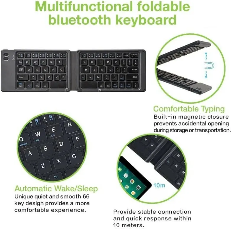 Tastierë Techly Foldable Wireless, Bluetooth 3.0, layout US QWERTY, e zezë - 4