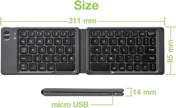 Tastierë Techly Foldable Wireless, Bluetooth 3.0, layout US QWERTY, e zezë - 10