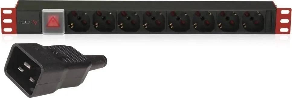 Panel energjie rack Techly 1U, 8x Schuko UNEL, kabllo C20 3m, i zi - 1