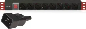 Panel energjie rack Techly 1U, 8x Schuko UNEL, kabllo C20 3m, i zi