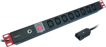 Rryp energjie rack Techly 1U, 8x C13, kabllo C14 2m, i zi