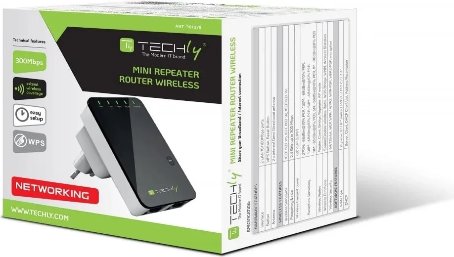 Router pa tel Techly 301078, Mini, 300Mb/s - 2
