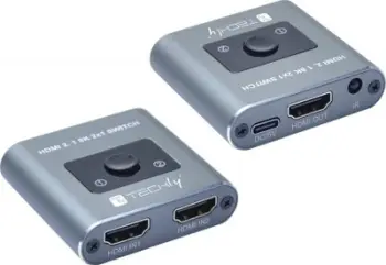 Ndërrues HDMI Techly 2-Port 2x1, HDMI 2.1, 8K 60Hz, me telekomandë IR