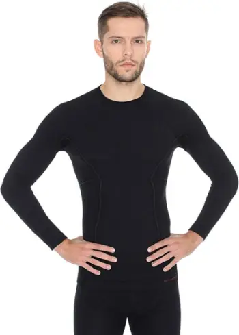 Bluzë termike Brubeck Active Wool LS12820, me mëngë të gjata, lesh Merino, e zezë, XL