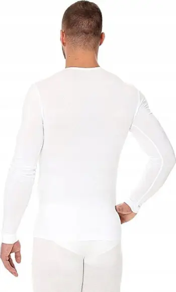 Bluzë termike Brubeck LS01120A, pambuk COTTON, mëngë të gjata, e bardhë