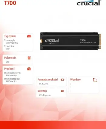Disk SSD Crucial T700, 2TB, M.2 2280 PCI-E x4 Gen5 NVMe 2.0