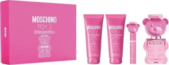 Set Eau de Toilette dhe kujdes trupi për femra Moschino Toy 2 Bubble Gum, 100ml+100ml+100ml+10ml