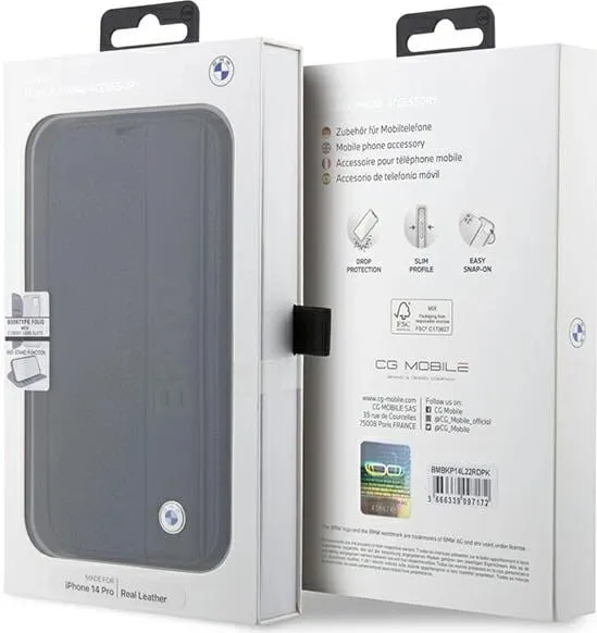 Mbështjellës BMW BMBKP14L22RDPK për iPhone 14 Pro 6.1", Leather Textured&Stripe, e zezë - 4