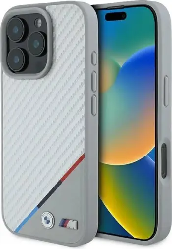 Mbështjellës BMW M Carbon Tricolor Line MagSafe për iPhone 16, Gri