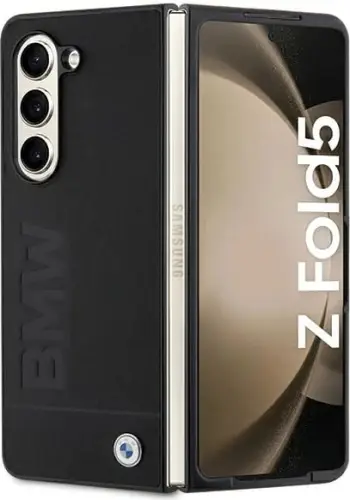 Mbështjellës BMW Leather Hot Stamp për Samsung Galaxy Z Fold 5, i zi
