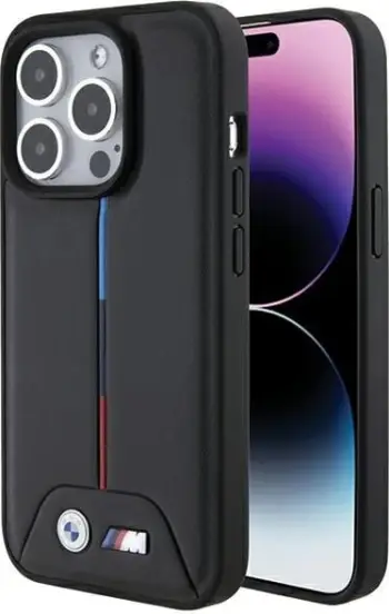 Mbështjellës BMW Quilted Tricolor MagSafe për iPhone 15 Pro, i zi