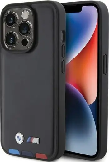 Mbështjellës BMW BMHCP15L22PTDK për iPhone 15 Pro 6.1", Leather Stamp Tricolor, i zi
