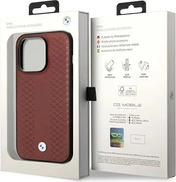 Mbështjellës BMW Leather Diamond Pattern MagSafe për iPhone 14 Pro Max 6.7", i kuq - 3