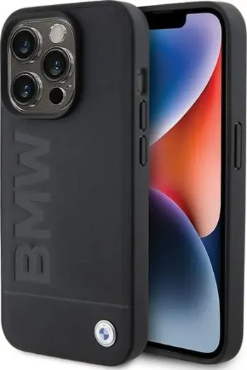 Mbështjellës BMW Leather Hot Stamp për iPhone 15 Pro Max, lëkurë origjinale, i zi