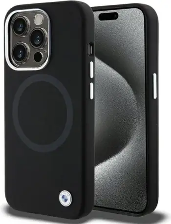 Mbështjellës BMW Signature Liquid Silicone MagSafe për iPhone 15 Pro Max, i zi