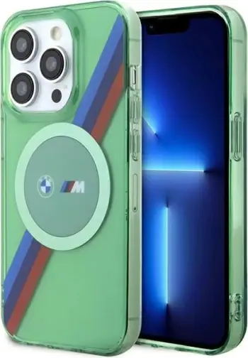 Mbështjellës BMW M Tricolor Stripes MagSafe për iPhone 15 Pro, i gjelbër