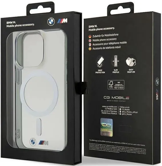Mbështjellës BMW Silver Ring MagSafe për iPhone 15 Pro Max, transparent - 3