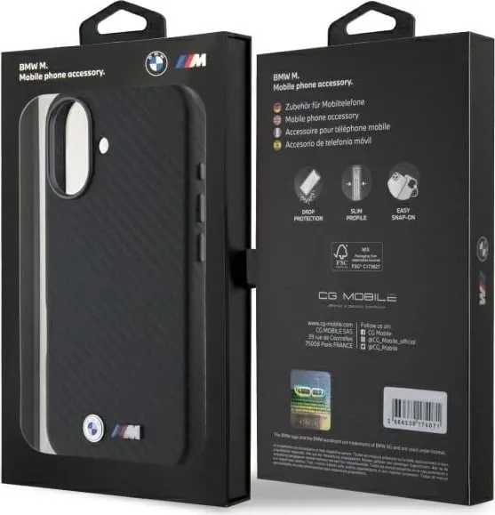 Mbështjellës BMW Carbon Wrapped Metal për iPhone 16, i zi - 2