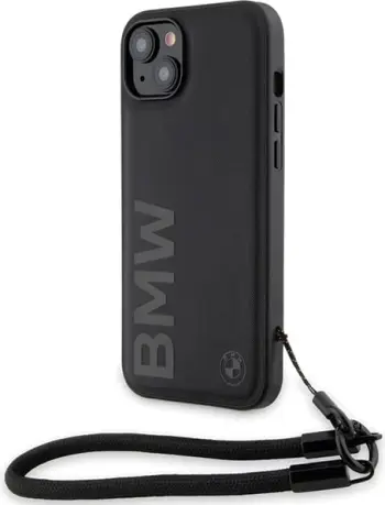 Mbështjellës BMW Signature Leather Wordmark Cord për iPhone 15/14/13, Lëkurë, E zezë