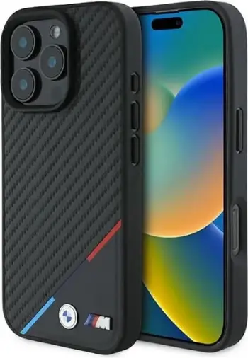 Mbështjellës BMW M Carbon Tricolor Line MagSafe për iPhone 16 Pro Max, i zi