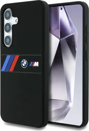 Mbështjellës BMW Silicone Middle Tricolor Stripes MagSafe për Samsung Galaxy S25, Zi