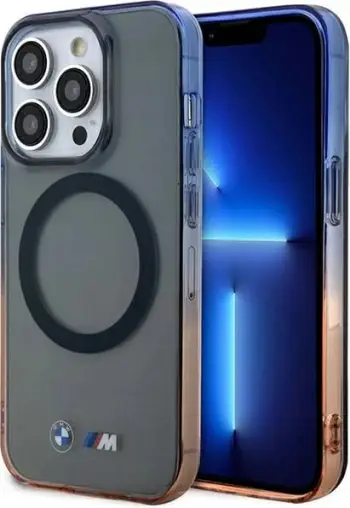 Mbështjellës BMW Gradient Bumper MagSafe për iPhone 14, 6.1", gri/portokalli/blu