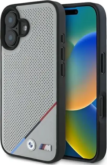 Mbështjellës BMW M Perforated Tricolor Line MagSafe për iPhone 16, Gri