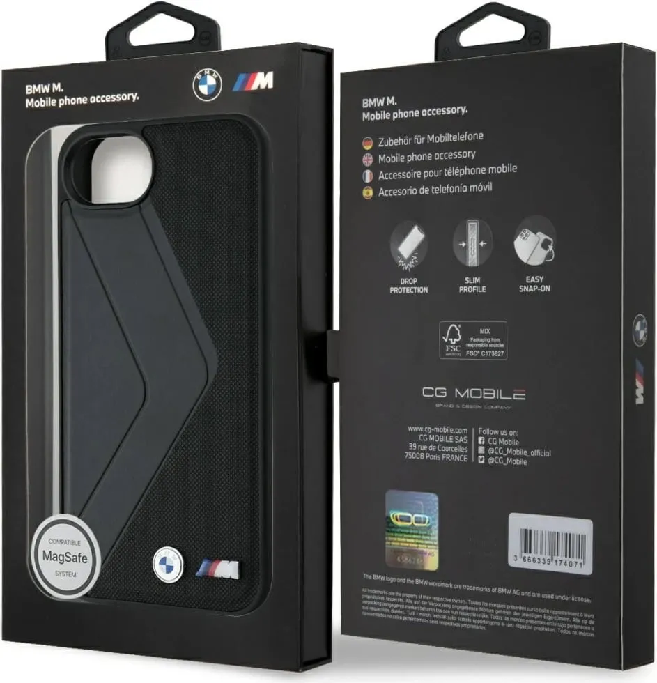 Mbështjellës BMW Oversized Stripes MagSafe për iPhone 16e, lëkurë, e zezë - 8