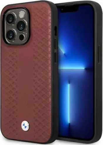 Mbështjellës BMW BMHCP14L22RFGR për iPhone 14 Pro 6.1", lëkurë, Diamond Pattern, burgundy