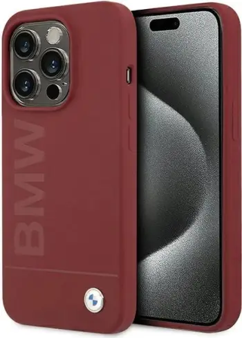 Mbështjellës BMW Silicone Big Logo MagSafe për iPhone 15 Pro, i kuq