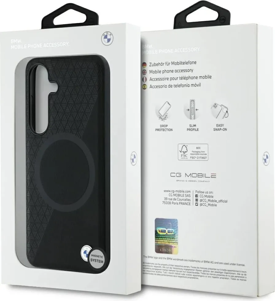 Mbështjellës BMW Leather Half Textured MagSafe për Samsung Galaxy S25, i zi - 8