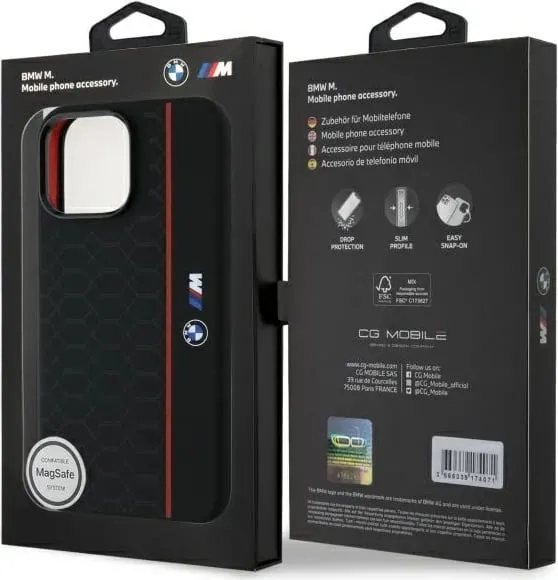 Mbështjellës BMW Silicone Hexagon Red Line MagSafe për iPhone 16 Pro Max, Zi - 2