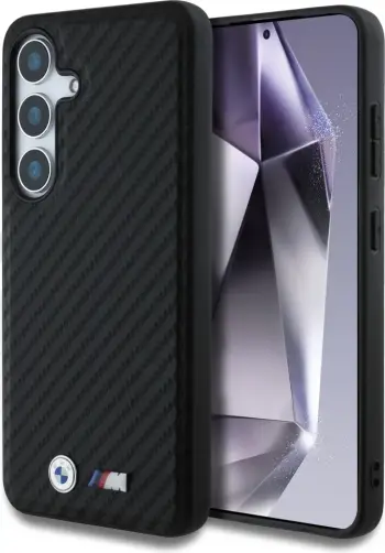 Mbështjellës BMW Leather Carbon MagSafe për Samsung Galaxy S25+, i zi