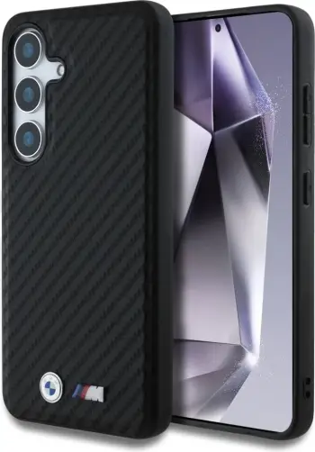 Mbështjellës BMW Leather Carbon MagSafe për Samsung Galaxy S25, i zi