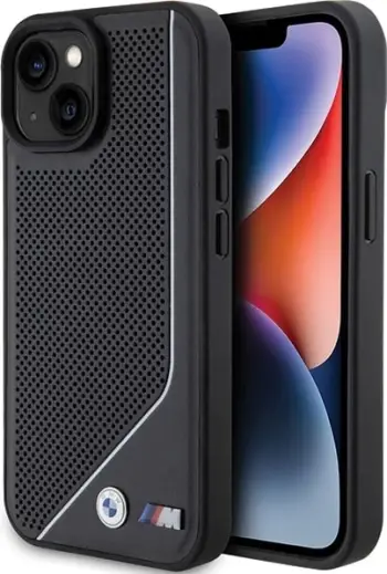 Mbështjellës BMW Perforated Twisted Line MagSafe për iPhone 15/14/13, i zi