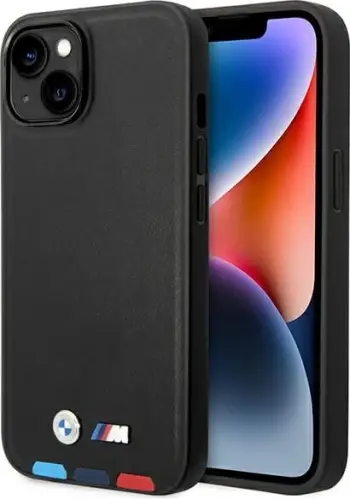 Mbrojtëse telefoni BMW Tricolor MagSafe për iPhone 14 Plus 6.7", lëkurë, e zezë