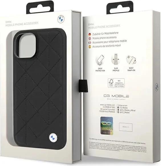 Mbështjellës BMW Leather Quilted për iPhone 14 6.1", i zi - 2