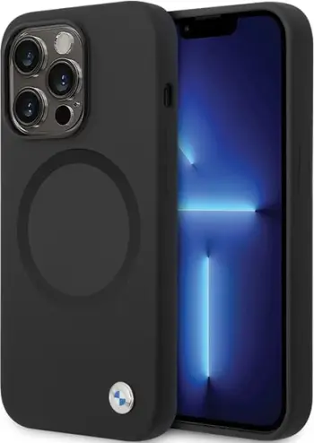 Këllëf telefoni BMW BMHMP14LSILBK2 për iPhone 14 Pro, silikon Liquid me MagSafe, i zi