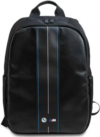 Çantë shpine BMW Carbon Blue Stripe për laptop 16", e zezë