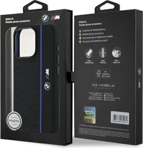 Mbështjellës BMW Silicone Hexagon Blue Line MagSafe për iPhone 16 Pro Max, Zi - 2